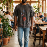 WASHED PRINTED KNIT T-SHIRT - BLACK NOISE